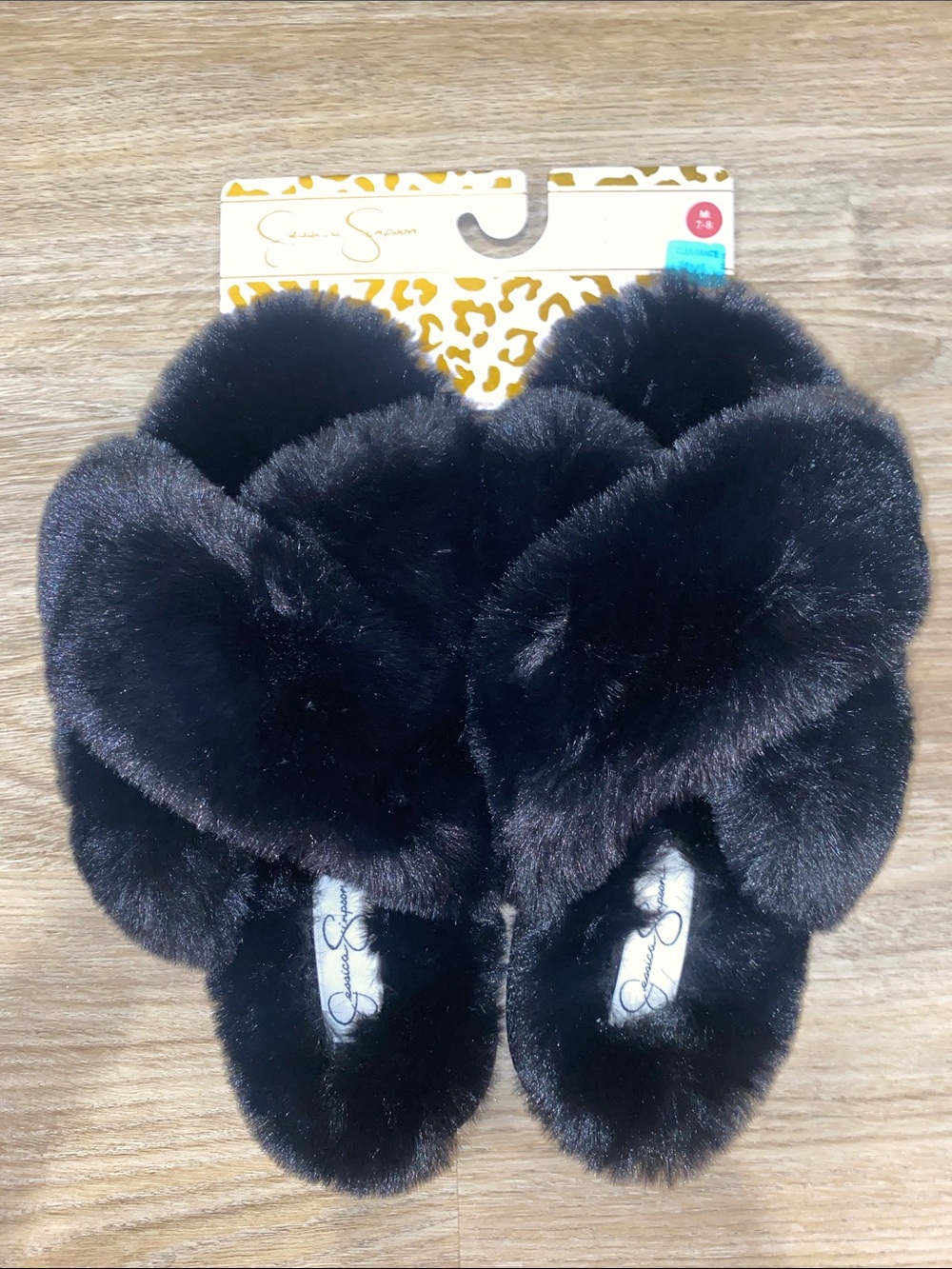 Jessica Simpson Plush Black Crisscross Slide Slippers